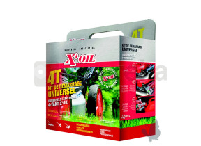 Kit de arranque universal a 4 tempos para cortadores de relva, constituído por: 1 seringa de drenagem, 2 latas de óleo a 4 tempos 0,6 l, 1 aditivo estabilizador de combustível 250 ml. 8309004