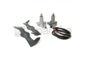 Kit de reparação de lâminas ayp para descarga traseira de 92 cm constituído por: 1 lâmina esquerda, 1 lâmina direita, 1 correia, 1 rolamento de lâmina esquerdo, 1 rolamento de lâmina direito KITA002